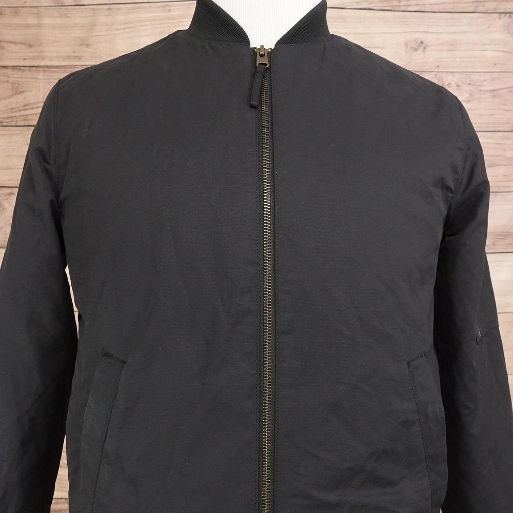 True Classic Jacket Mens Small Black Canvas Bomber Orange Lined Full Zip Pockets